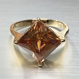 Vintage Sterling Silver Gold Over Dark Topaz Crystal Glass Ring 925 Size 8